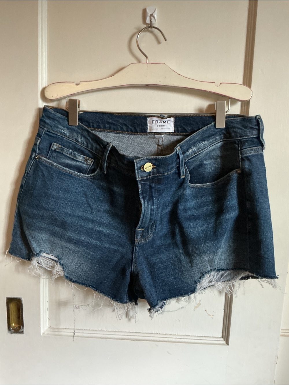 Frame Denim Dark Blue Distressed Cutoff Shorts